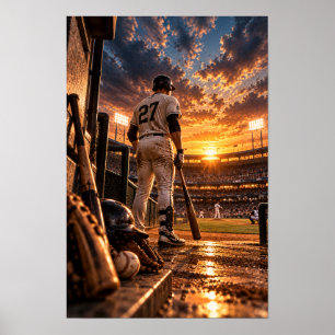 Affiche Œuvre d'art murale Joueur de baseball au coucher d