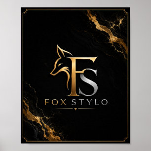 Affiche Œuvre d'art murale Luxe Noir & Or FoxStylo Logo –