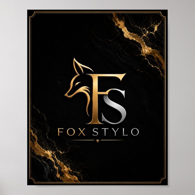 Affiche Œuvre d'art murale Luxe Noir & Or FoxStylo Logo –  (Devant)