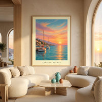 Œuvre d'art murale moderne de voilier au coucher d