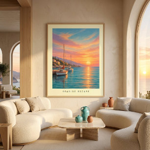 Affiche Œuvre d'art murale moderne de voilier au coucher d