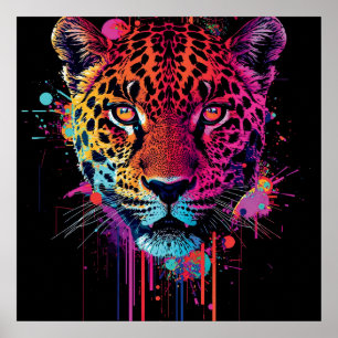 Affiche Œuvre d'art murale néon vibrant léopard