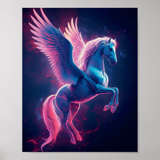 Affiche Œuvre d'art murale Pegasus cosmique – Bleu néon