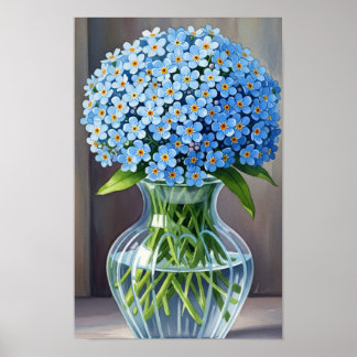 Affiche Œuvre d'art murale. Petites fleurs bleues