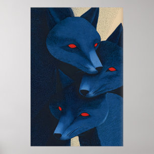 Affiche Œuvre d'art murale renard bleu stratifié - Gravure