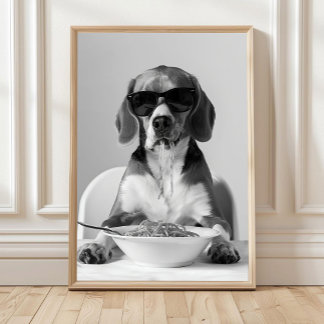 Affiche Oeuvre d'art murale représentant un Beagle mangean