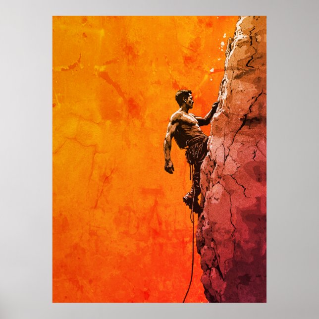 Affiche Œuvre d'art murale représentant un grimpeur audaci (Devant)