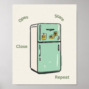 Affiche Œuvre d'art murale rétro frigo Ouvrir Regarder Fer