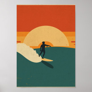 Affiche Œuvre d'art murale Rétro Surf Côtière Coucher de s
