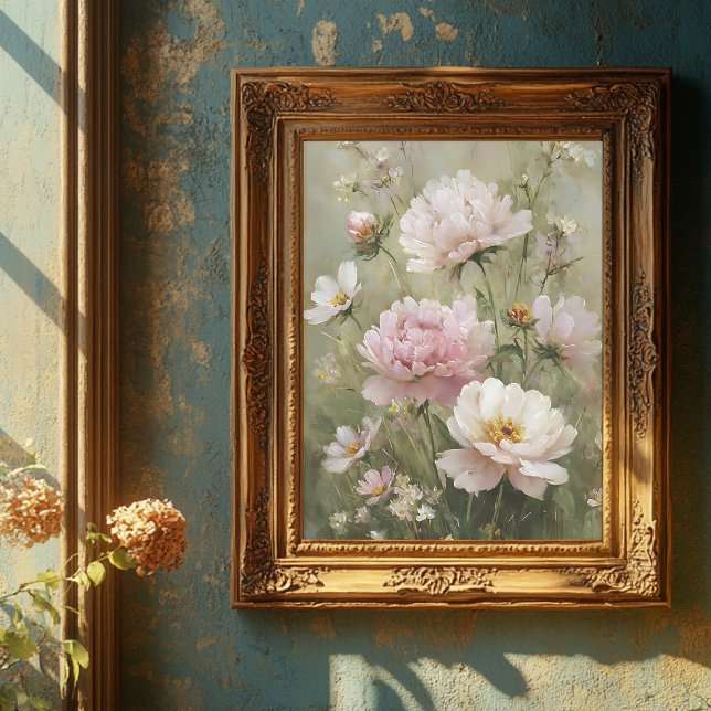 Affiche Œuvre d'art murale rose pastel de fleurs sauvages  (Créateur téléchargé)