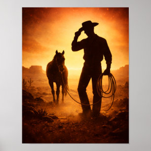 Affiche Œuvre d'art murale silhouette occidentale