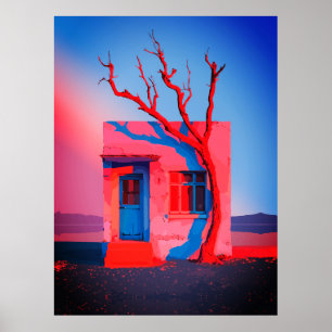 Affiche Œuvre d'art murale surréaliste de maison dans le d