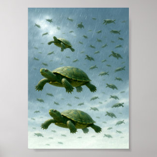 Affiche Œuvre d'art murale Tortue, Tortue heureuse dans l'