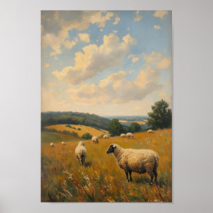 Affiche Œuvre d'art murale vintage de moutons lunatiques d