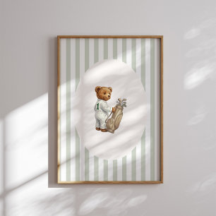 Affiche Œuvre d'art murale vintage ours en peluche caddie