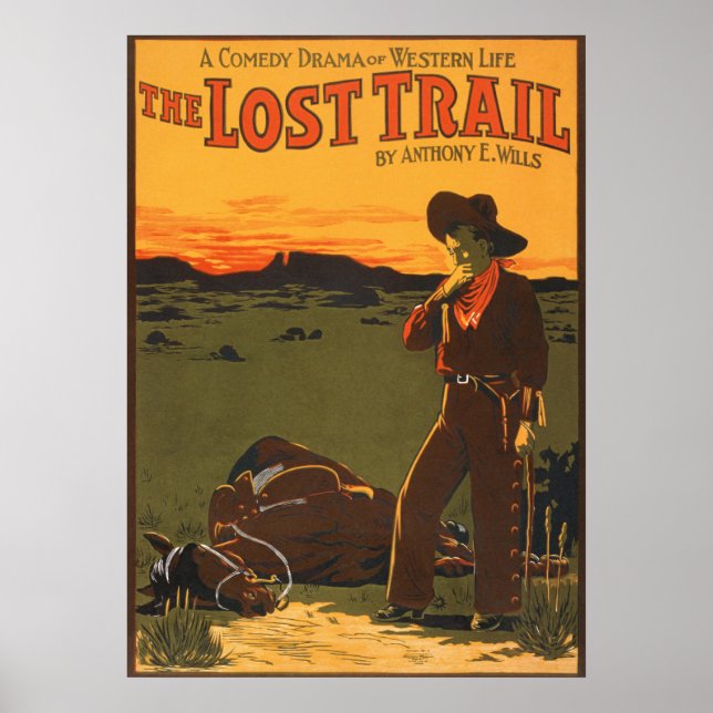 Affiche Œuvre d'art murale western de cow-boy et de cheval (Devant)