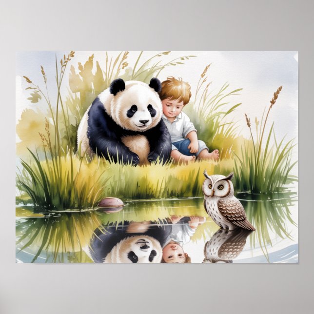 AFFICHE ŒUVRE D'ART ORIGINALE AQUARELLE D'ANIMAUX SE RELAX (Devant)