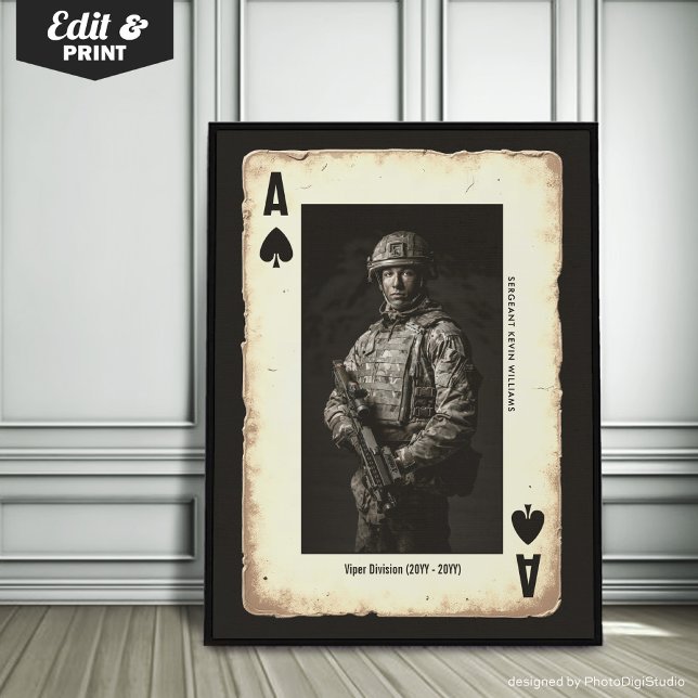 Affiche Œuvre d'art personnalisée de soldat, As de Pique M (Custom Soldier Wall Art, Ace of Spades Military Poster)