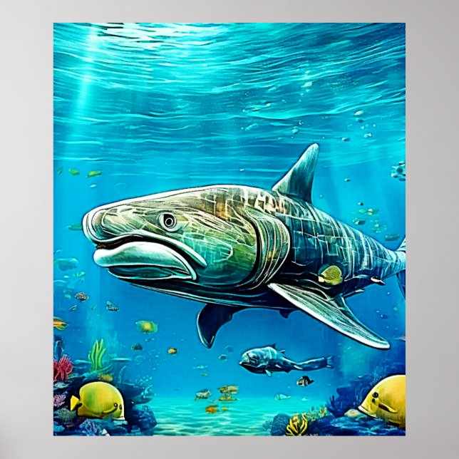 Affiche Œuvre d'art prédateur océanique requin (Devant)