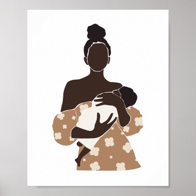 Affiche Œuvre d'art représentant une mère noire abstraite  (Devant)