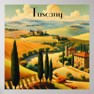 Affiche Œuvre d'art rétro de la campagne toscane en Italie