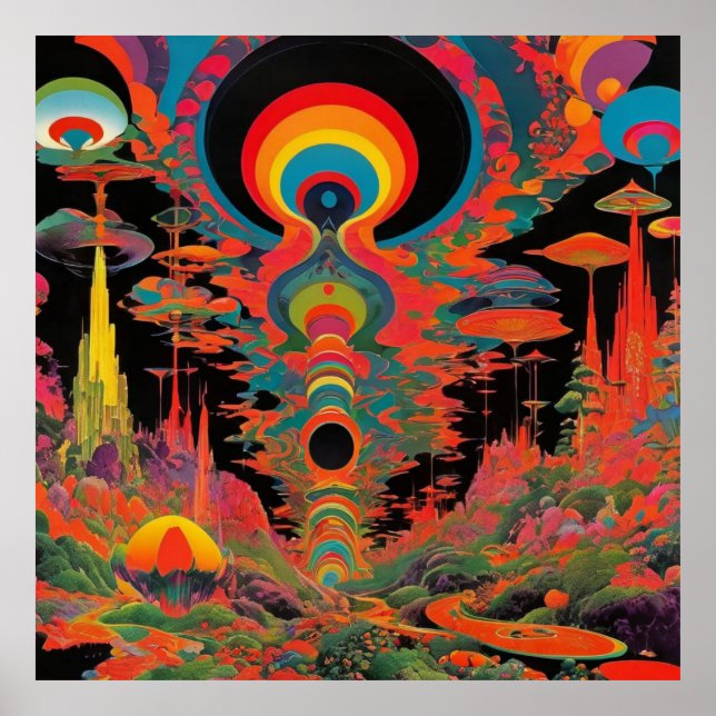 Affiche Œuvre d'art rétro psychédélique des années 1960 dé (Devant)