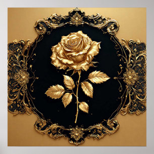 Affiche Œuvre d'art Rose Dorée avec Élément Décoratif Orné