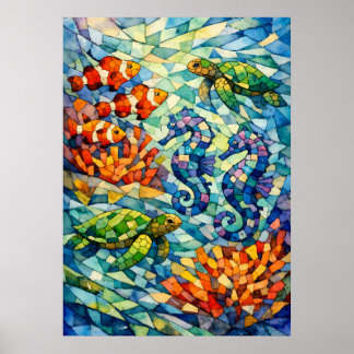 Affiche Œuvre d'art sur la vie marine en aquarelle de réci