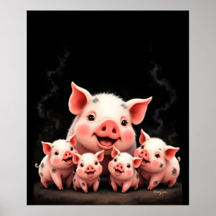 Affiche Œuvre d'art sur les porcs – Truie et porcelets