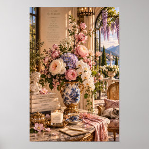 Affiche Œuvre d'art vintage romantique florale du lac ital