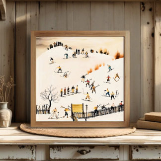 Affiche Œuvre d'art vintage sur les skieurs, peinture de p
