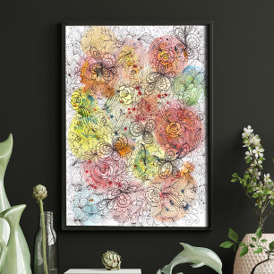 Affiche Oeuvre florale détaillée sur l'aquarelle Ombre