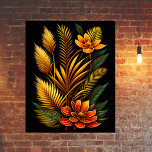 Affiche Oeuvre Florale Orange Tropical<br><div class="desc">Cette illustration présente des fleurs et des roseaux tropicaux oranges, capturés dans une clarté stupéfiante avec des motifs complexes et détaillés. Les fleurs sont magnifiquement dessinées avec des pétales délicats et des motifs complexes, tandis que les roseaux sont représentés avec des feuilles et des tiges finement détaillés. L'arrière - plan...</div>