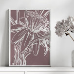 Affiche Oeuvre minimaliste de dessin de ligne végétale<br><div class="desc">Un joli dessin minimaliste moderne d'une jolie fleur en prune poussiéreuse</div>