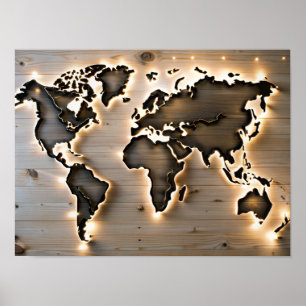 Affiche OEuvre murale en bois Couleur de l'eau Monde Carte