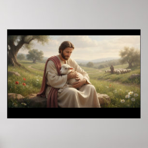 Affiche Œuvre murale Jésus tenant un agneau Le Bon Berge