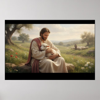Affiche Œuvre murale Jésus tenant un agneau | Le Bon Berge