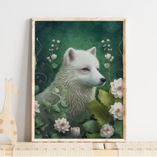 Affiche Œuvre murale renard arctique mystique   Bois encha