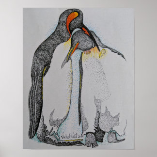 Affiche Oeuvre, Pingouins, câlins, Dessin, Art