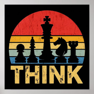 Affiche Oeuvre vintage d'échecs Sunset - Inspirer "Think"