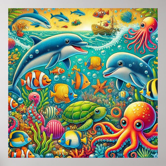Affiche Œuvres d'art murales de récif corallien – Nurserie (Devant)