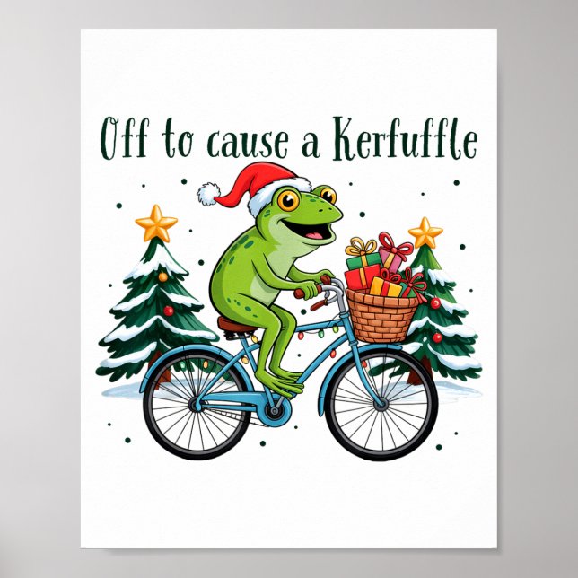 Affiche Off To Cause A Kerfuffle Funny Frog Santa Christma (Devant)