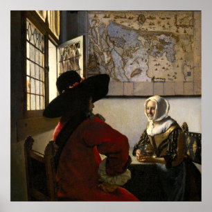 Affiche Officier et jeune fille riant de Johannes Vermeer
