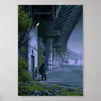 Affiche Officier Noir Pixel Art Rétro Fumant