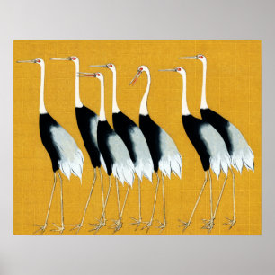 Affiche Ogata Korin Grues japonaises à couronnes rouges