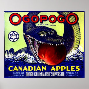 Affiche Ogopogo étiquette de caisses de fruits canadiens d