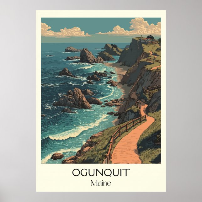Affiche Ogunquit Maine Vintage Coastal Cliff Walk Art (Devant)