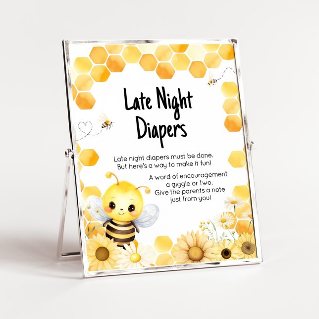Affiche Oh Babee Bee Baby shower Late Night Diapés (Oh Babee Baby Shower Late Night Diapers Sign)