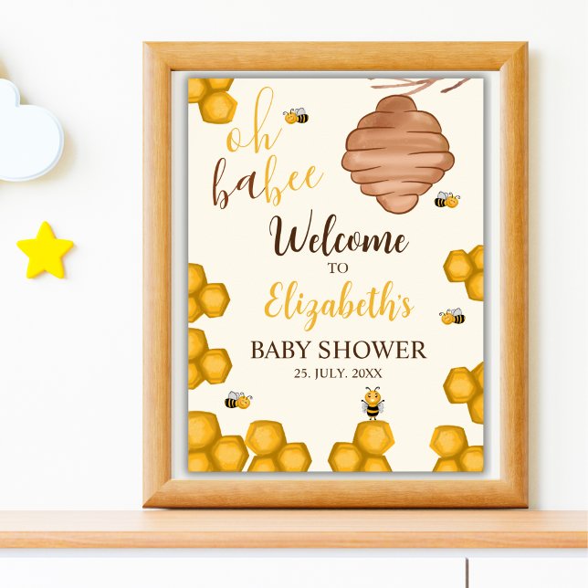 Affiche Oh Babee, Cute Watercolor Bee Baby shower (Créateur téléchargé)