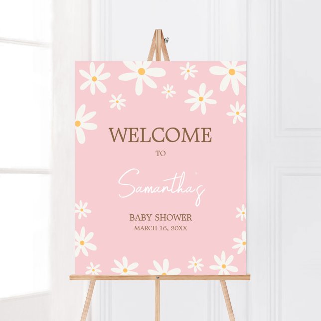 Affiche Oh Baby Boho Daisy Baby shower Bienvenue (Retro Daisy Flowers Baby Shower Welcome Sign)